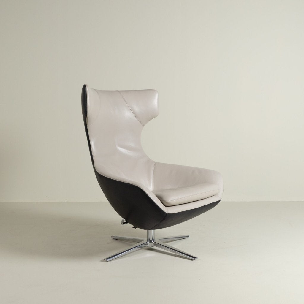 Leolux Caruzzo Fauteuil Crème/Zwart Leer, Huis en Inrichting, Leolux, Zo goed als nieuw, Niet ingevuld, Niet ingevuld