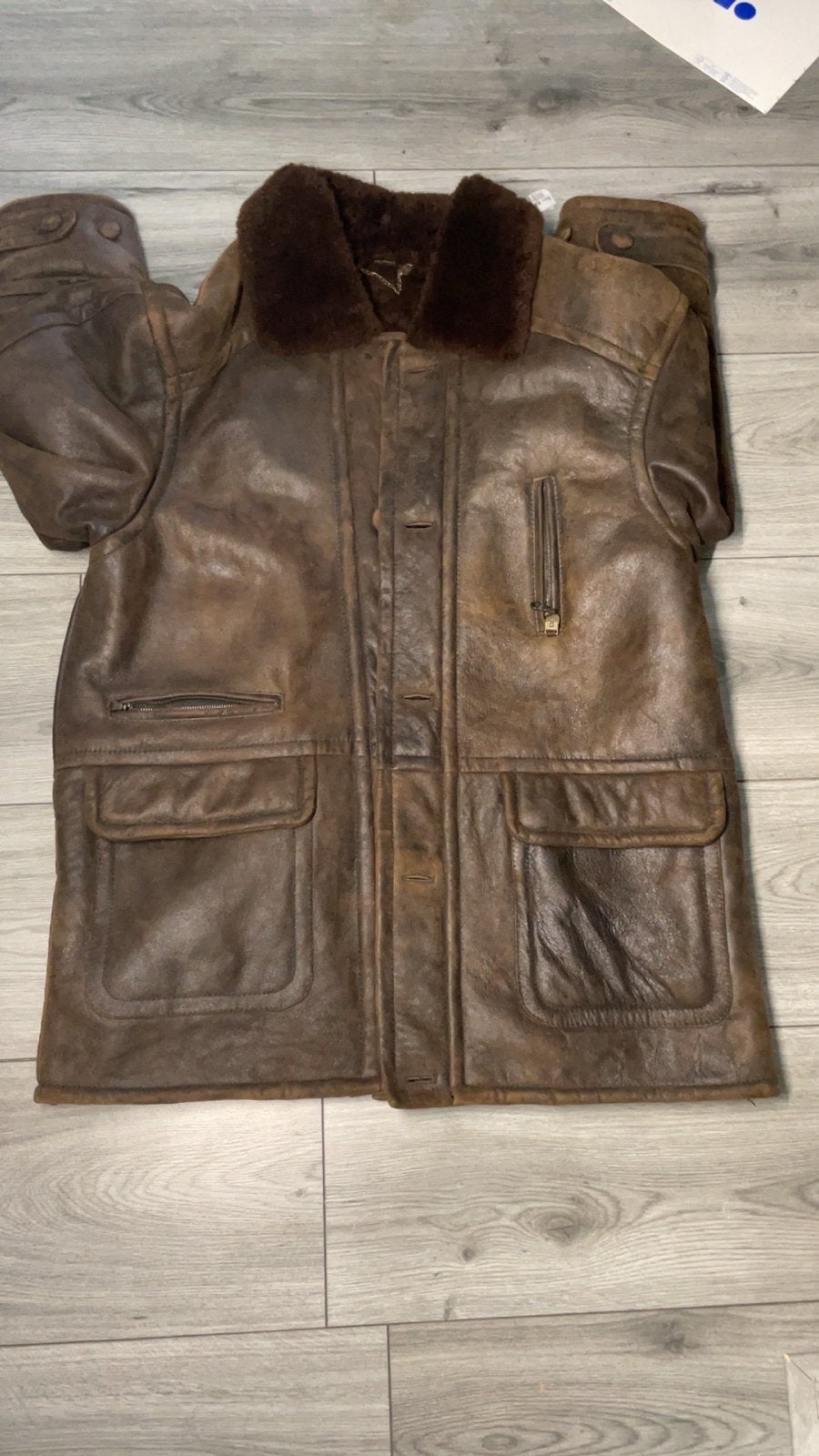 Vintage Jasna leren jas met bontkraag, Kleding | Heren, Ophalen of Verzenden, Gedragen, Overige maten, Bruin