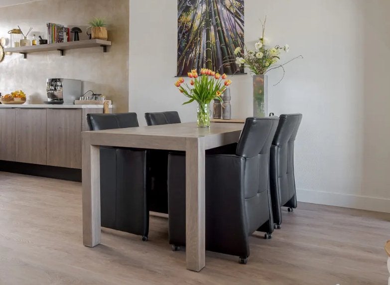 6 Luxe Zwart Lederen Eetkamerstoelen – Topkwaliteit, Huis en Inrichting, Stoelen, Ophalen, Gebruikt, Zwart, Leer