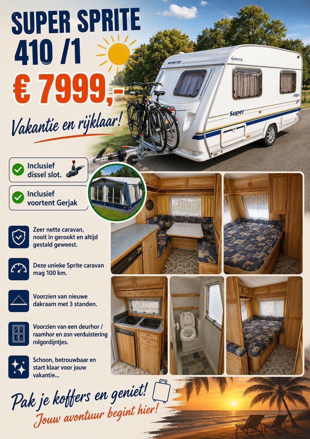 Caravan SUPER SPRITE 410 /1, Caravans en Kamperen, Ophalen of Verzenden, Zo goed als nieuw, Overige merken