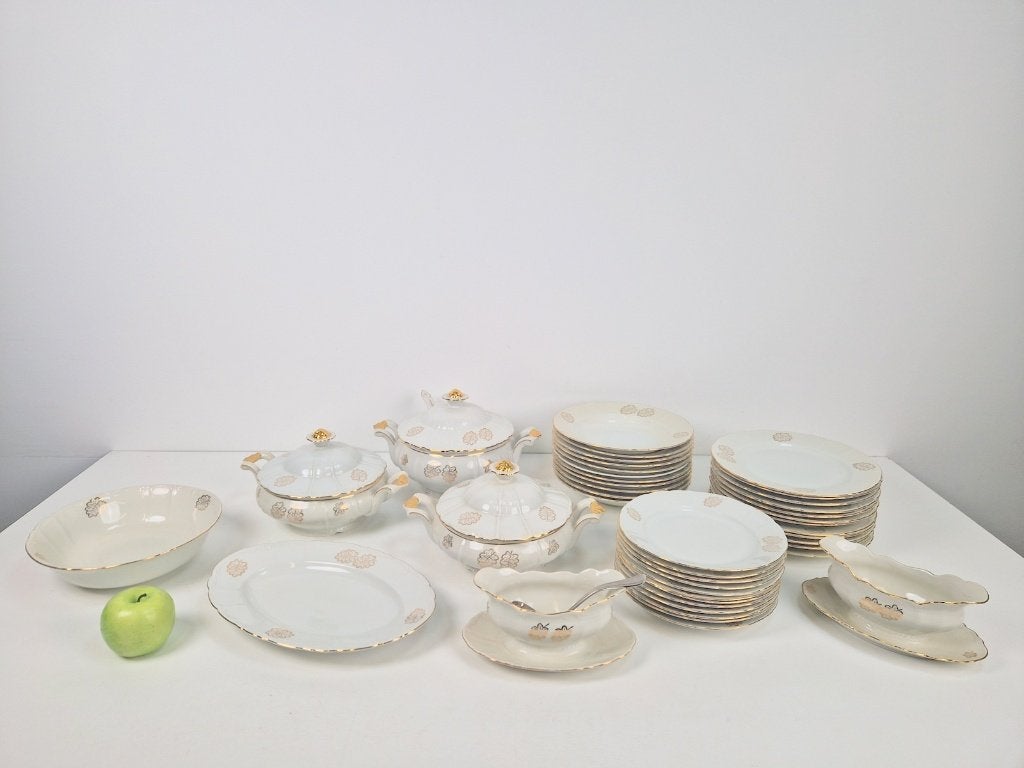 Vintage porselein servies set Antiek Jebonro goud, Vintage, Ophalen of Verzenden, Zo goed als nieuw, Porselein