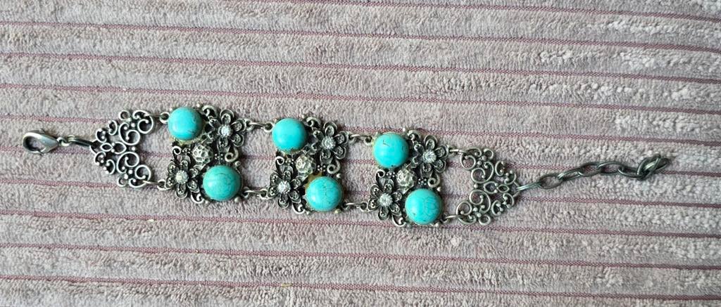 Gratis: armband met turquoise stenen en strass, Ophalen, Zilver, Met edelsteen