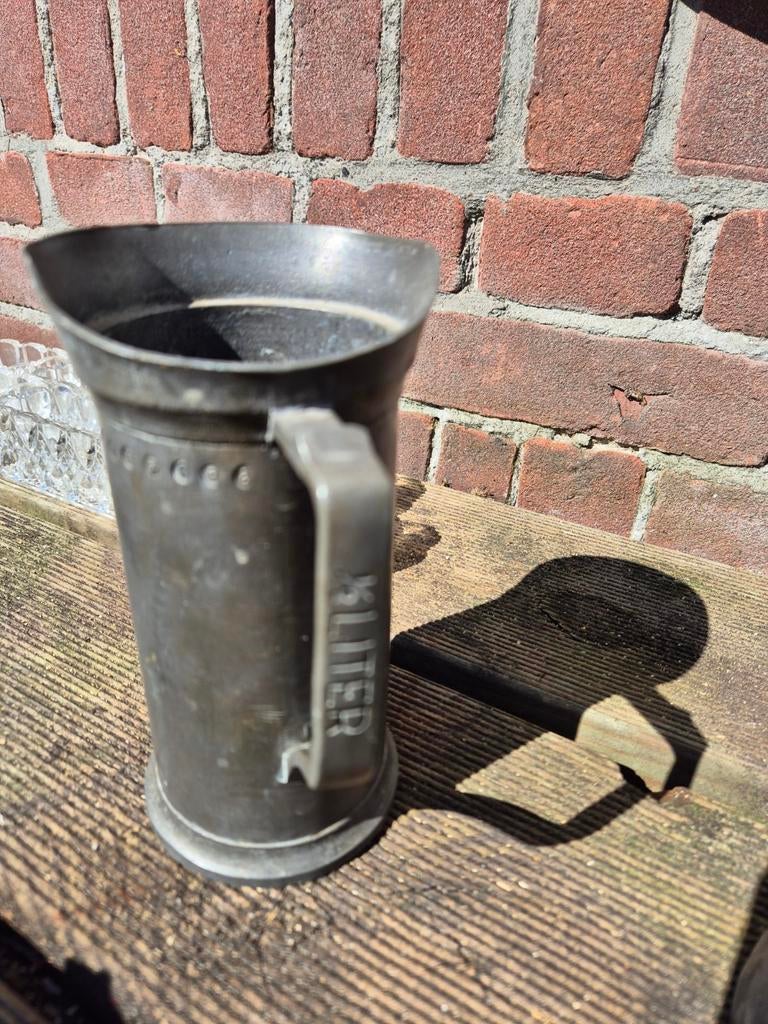 Antieke tinnen 1 liter kan met keuren, Antiek en Kunst, Antiek | Tin, Ophalen of Verzenden