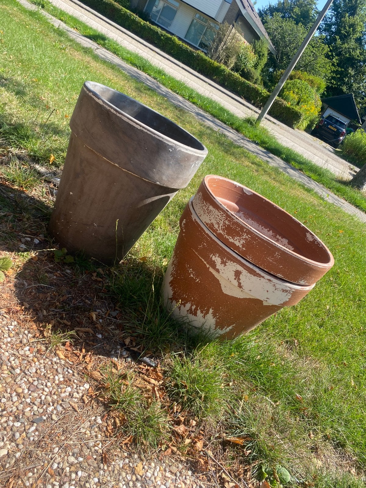 3 grote terracotta bloempotten, Ophalen, Gebruikt, 40 cm of meer, Rond
