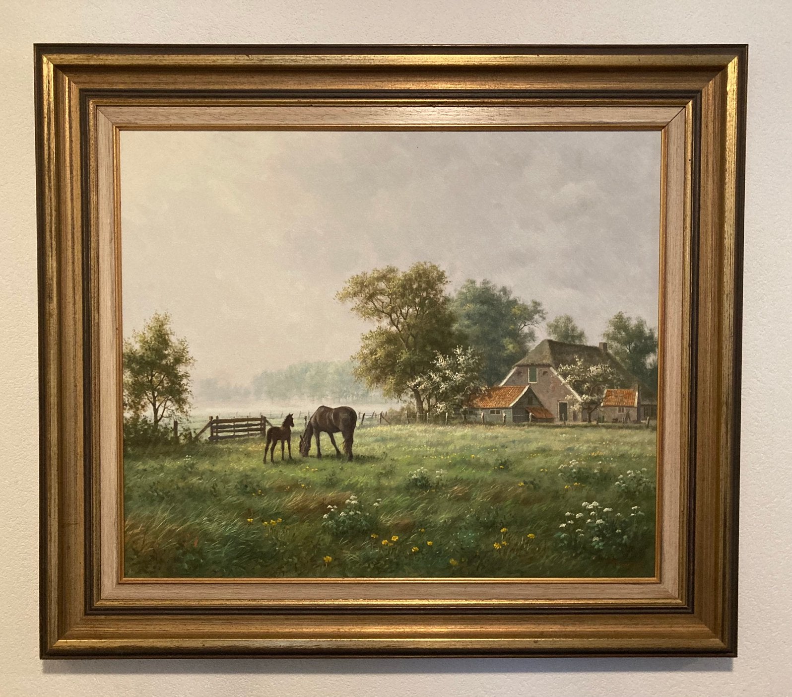 Ron Meilof - Friese paarden in weiland bij boerderij, Ophalen of Verzenden
