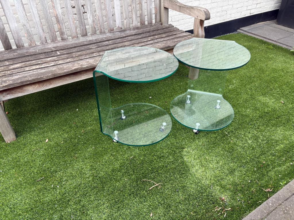Glazen bijzettafels, Huis en Inrichting, Tafels | Bijzettafels, Minder dan 55 cm, Rond, Ophalen, 45 tot 60 cm