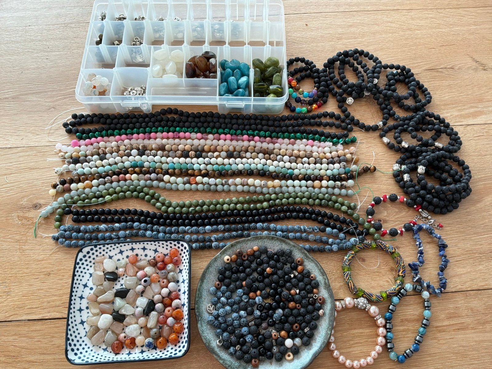 partij edelsteen 8 mm kralen en meer, Overige materialen, Gebruikt, Overige kleuren, Ophalen of Verzenden