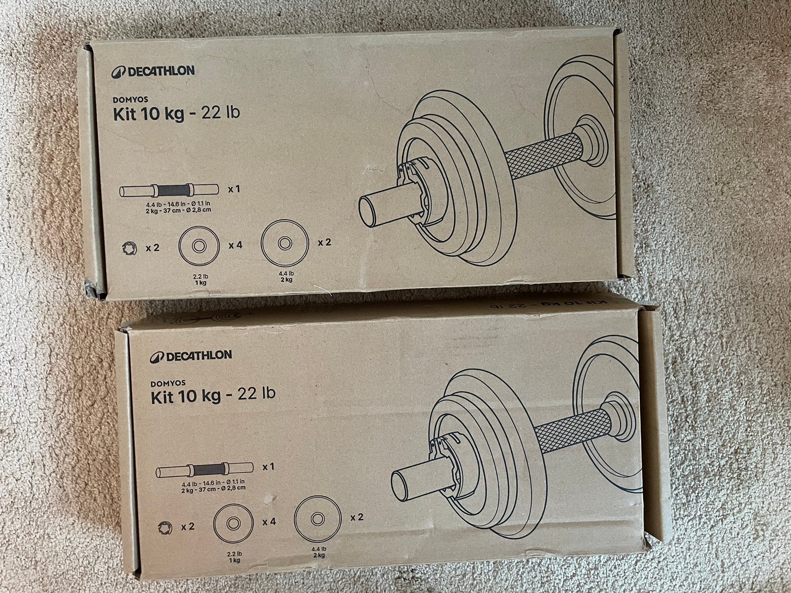 Decathlon halterset krachttraining DOMYOS 10 kg 2 stuks, Ophalen, Zo goed als nieuw, Overige typen