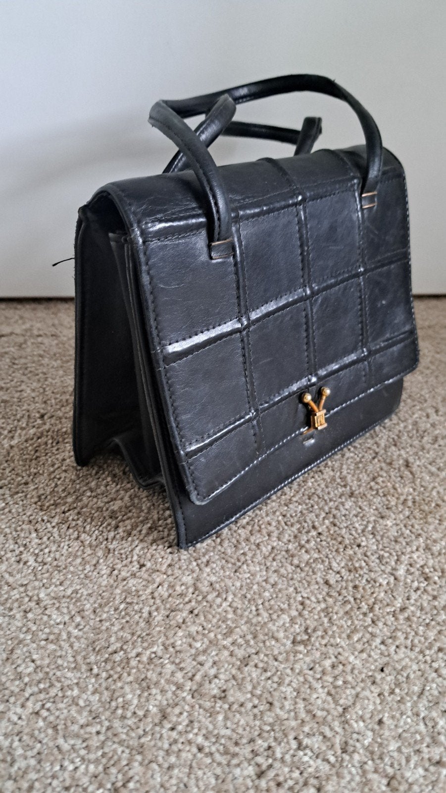 vintage zwart leren tas  21x 18 cm, Gebruikt, Zwart, Minder dan 35 cm, Minder dan 20 cm