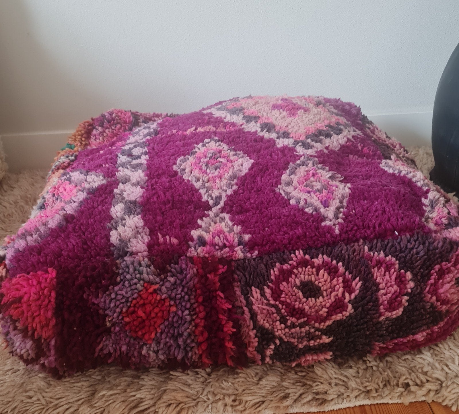 Mooie vintage Marokkaanse poef vloerkussen boujaad Bohemian, Vierkant, Bohemian, Ophalen of Verzenden, Zo goed als nieuw