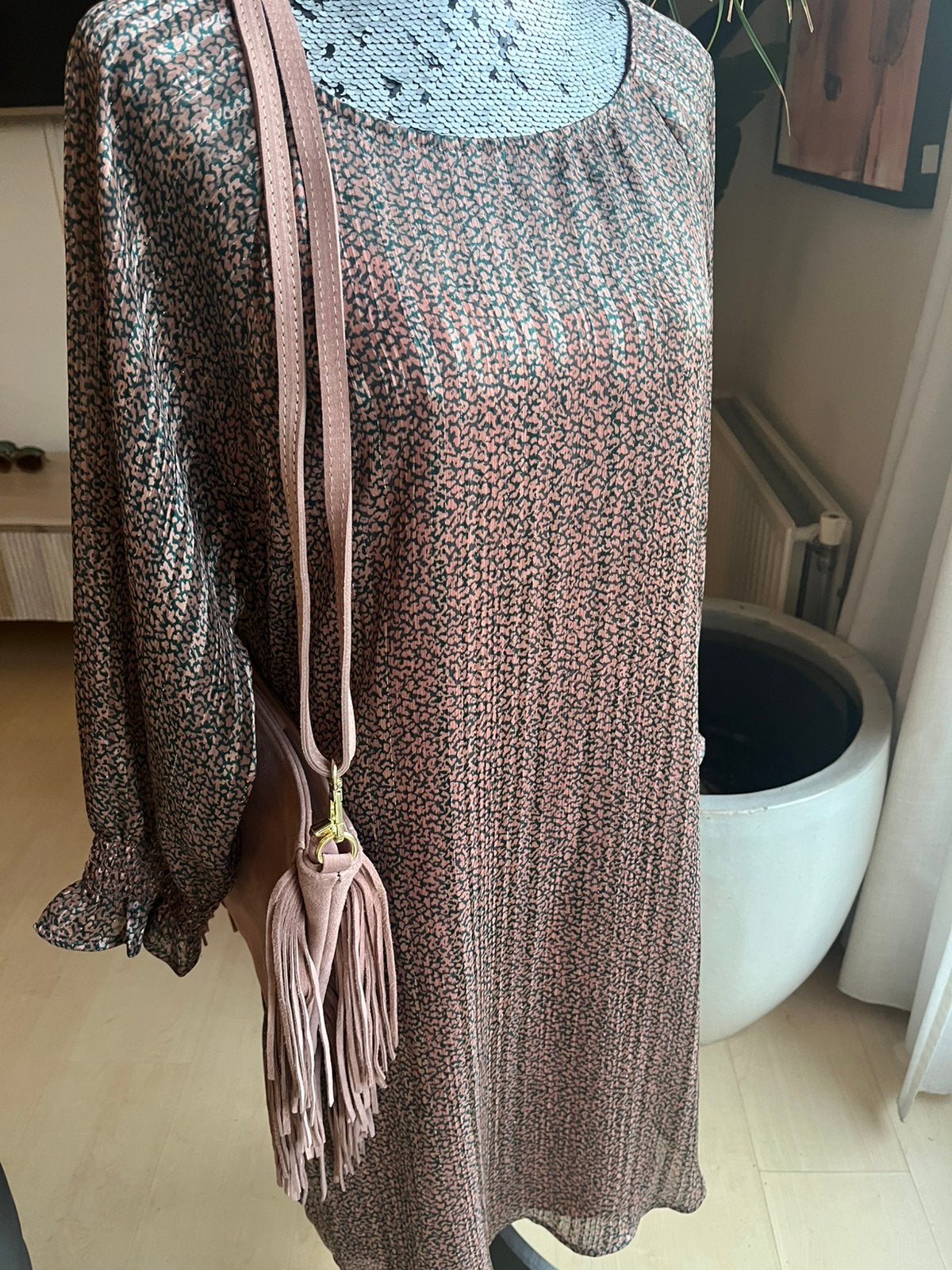 DANTE6 jurkje in oud rose, groen en zilverdraadje mt4, Maat 38/40 (M), Ophalen of Verzenden, Zo goed als nieuw, Knielengte