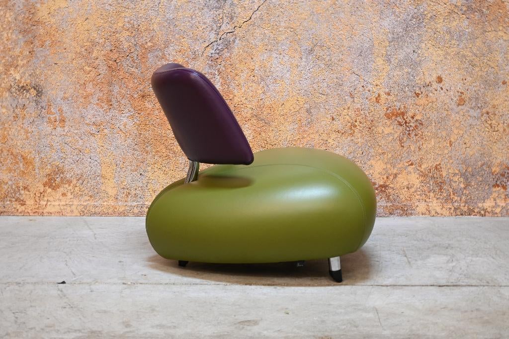Als NIEUW! groen paarse leren Leolux Pallone design fauteuil, Leolux, Leolux, 75 tot 100 cm, Ophalen of Verzenden