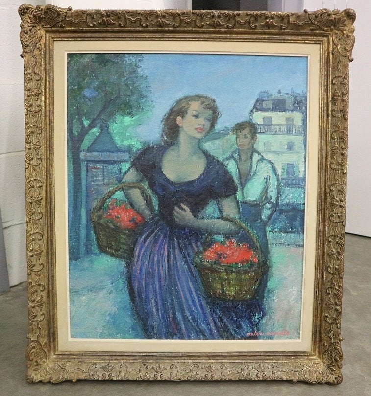 Antoine SERNEELS, bloemen voor de markt, Ophalen of Verzenden, Origineel werk, Olieverf, Doek