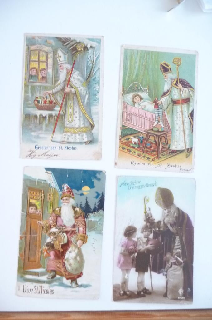 4 antieke sinterklaas kaarten 2 x1905,1x1910 en 1x1934, Verzenden, Gebruikt