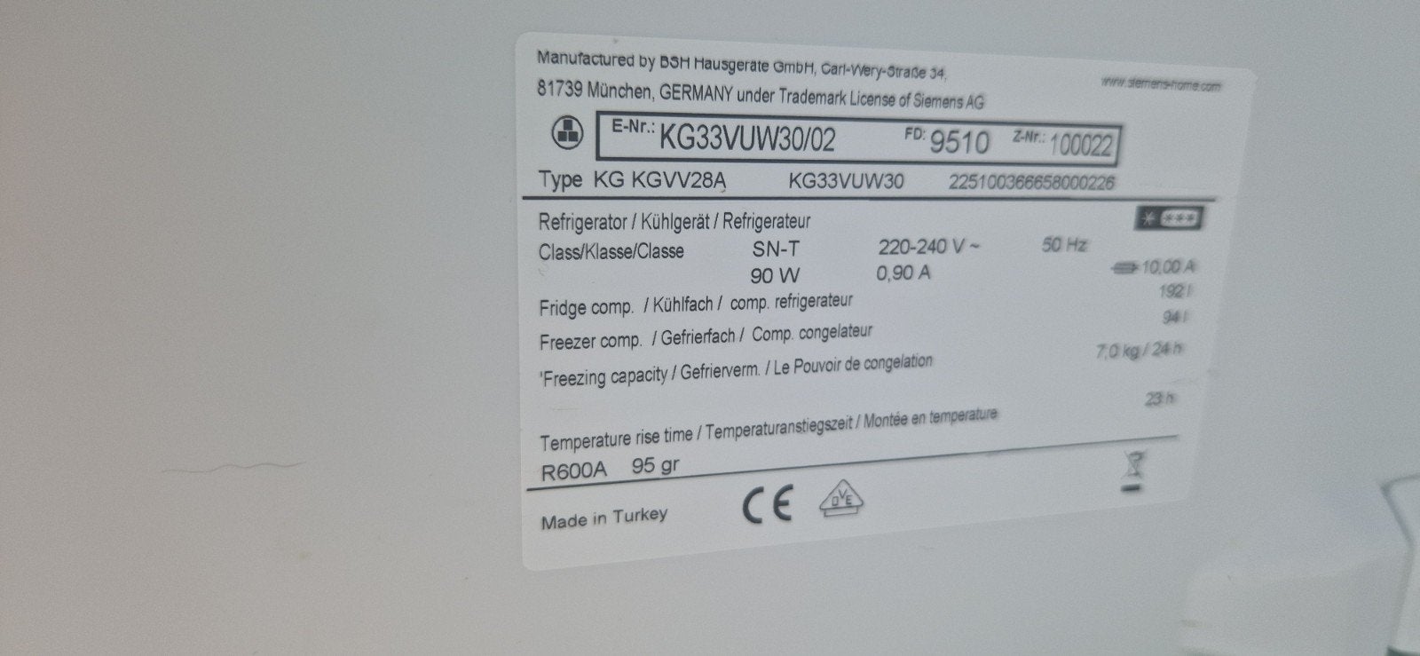 Siemens Koel/vriescombinatie, Ophalen