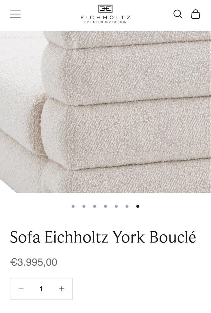Luxe Eichholtz York Bouclé Sofa - Crème, Zo goed als nieuw, Ophalen, Tweepersoons, 75 tot 100 cm, Zo goed als nieuw