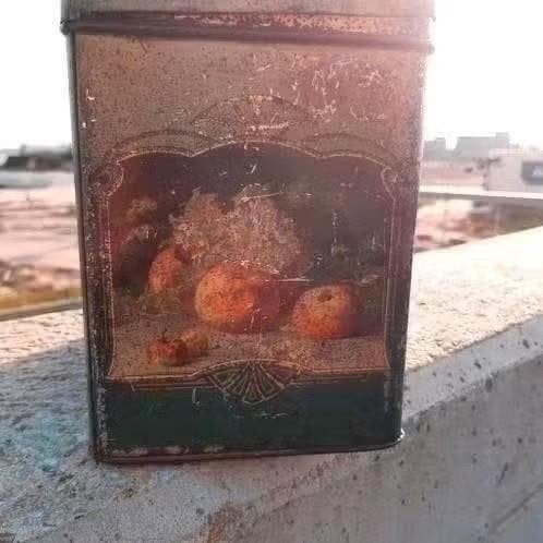 Vintage metalen blik met fruit afbeelding, Verzamelen, Ophalen of Verzenden
