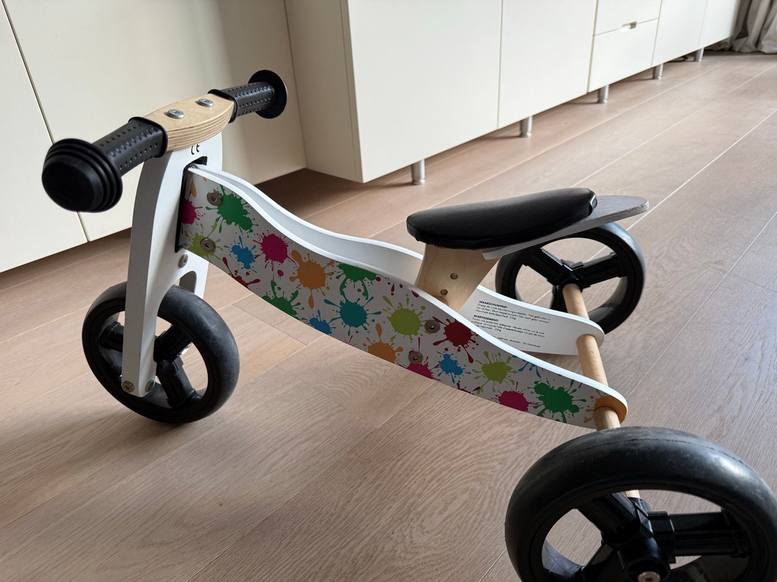 Houten loopfiets/driewieler met vrolijke spetters, Ophalen, Gebruikt, Loopfiets