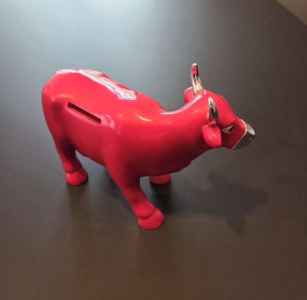 STIER - KERAMIEK - ROOD ZILVEREN ACCENTEN, Ophalen of Verzenden, Zo goed als nieuw, Overige soorten, Beeldje of Figuurtje