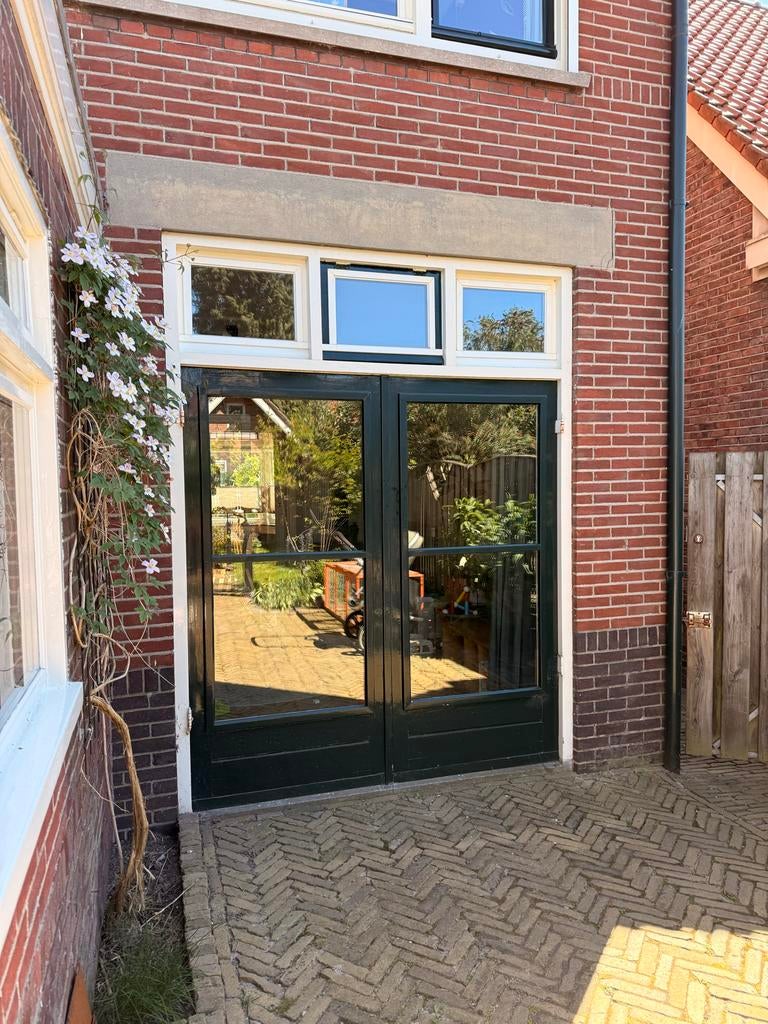Jaren 30 Dubbele tuindeuren met bovenlichten - 190x260 cm, Doe-het-zelf en Verbouw, Deuren en Horren, Ophalen, Gebruikt, 120 cm of meer