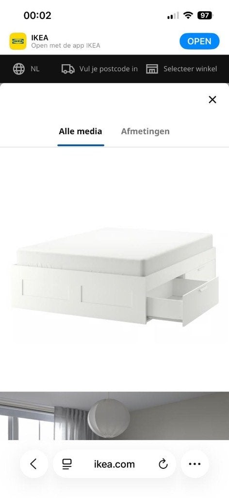 BRIMNES - Ikea Bedframe, opberglades, wit/Luröy, 140x200 cm, Huis en Inrichting, Ophalen, Wit, 140 cm, Zo goed als nieuw