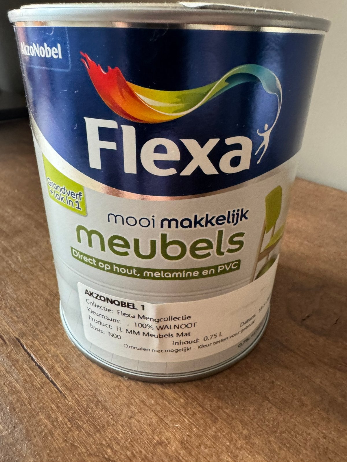 Flexa verf walnoot 0,65L, Bruin, Ophalen of Verzenden, Minder dan 5 liter, Verf
