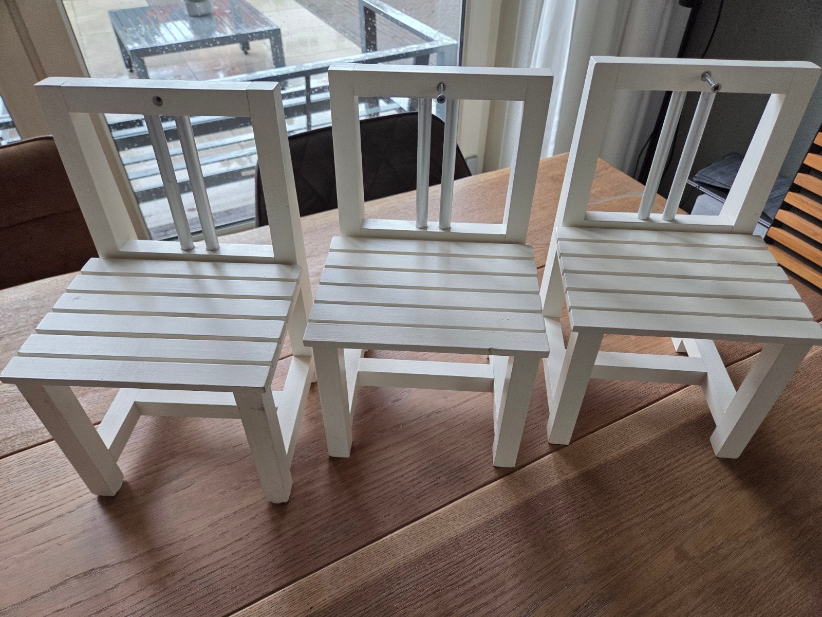 Set van 3 witte houten stoeltjes - decoratief/planten, Ophalen, Gebruikt, Stoel(en)