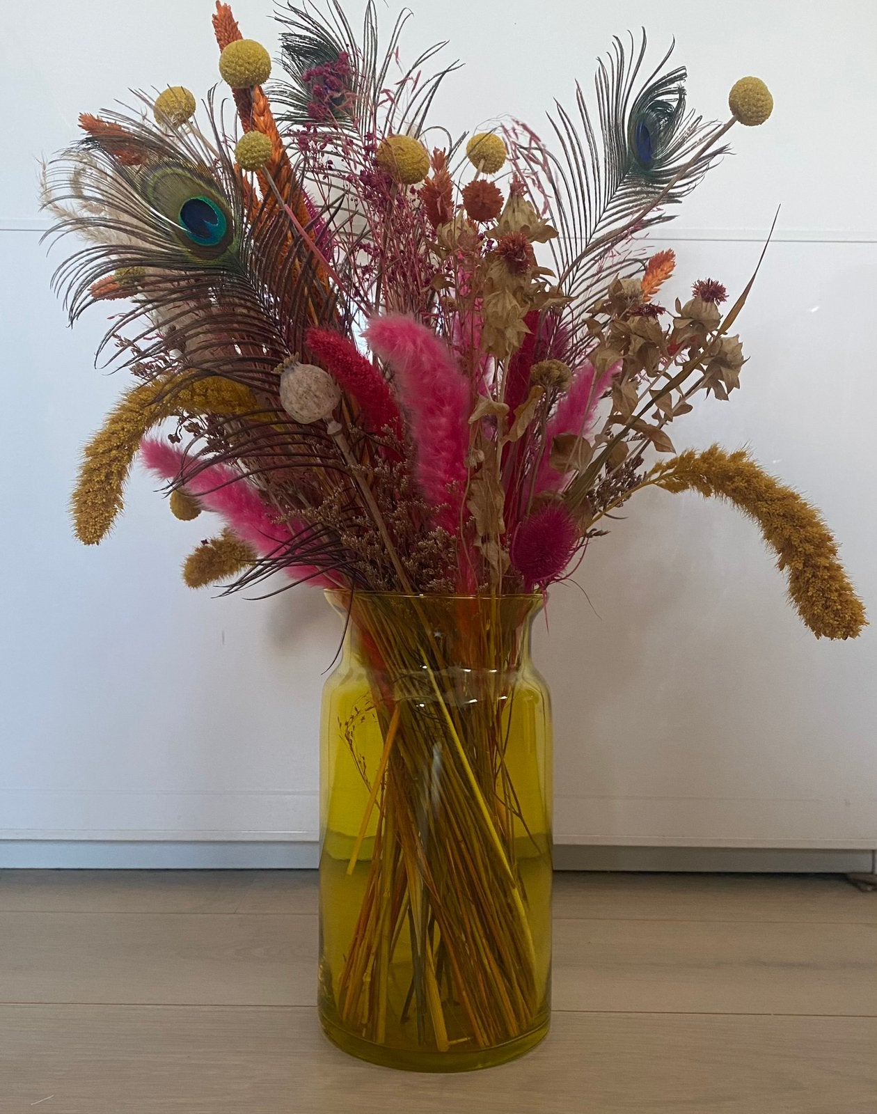 Vaas met droogbloemen - kleurrijk boeket - vaas - droogbloem, Ophalen, Zo goed als nieuw