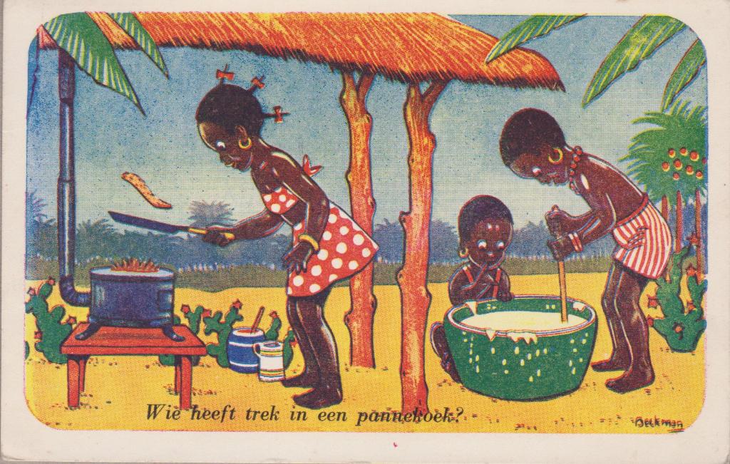 Black kids. "Trek in pannekoeken ?" Leuke oude AK.1948, Verzamelen, Verzenden, 1940 tot 1960, Gelopen, Kinderen
