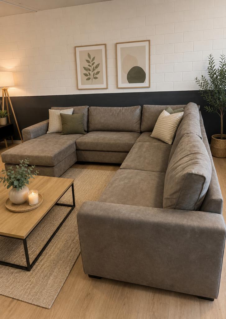 Moderne U-bank/hoekbank grijs - leer look, Huis en Inrichting, Banken | Bankstellen, Ophalen, Hoekbank, 300 cm of meer, 75 tot 100 cm