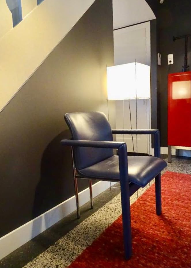 6 originele blauwe Leolux cachucha eetkamerstoelen, Huis en Inrichting, Ophalen, Gebruikt, Blauw, Leer