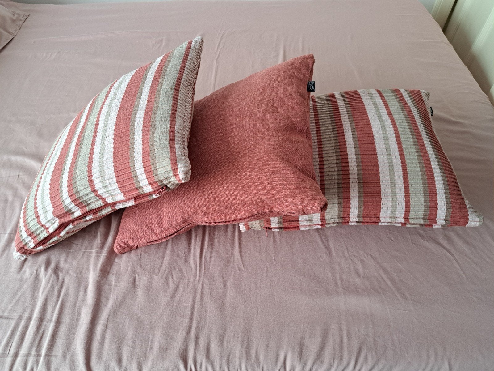 Set van 3 katoenen sierkussens - Roze/gestreept, Overige merken, Meerkleurig, Vierkant, Ophalen of Verzenden