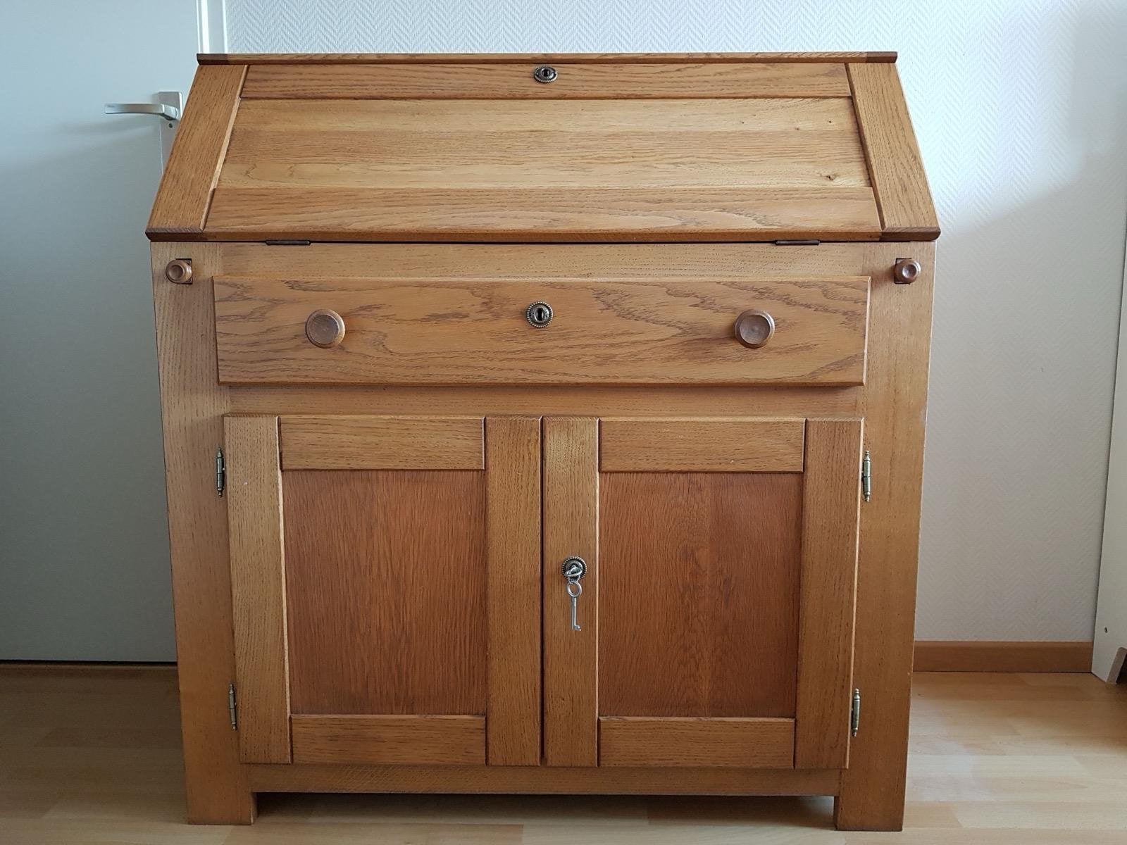 Massief eikenhouten secretaire - Degelijk en handgemaakt, Ophalen, Gebruikt