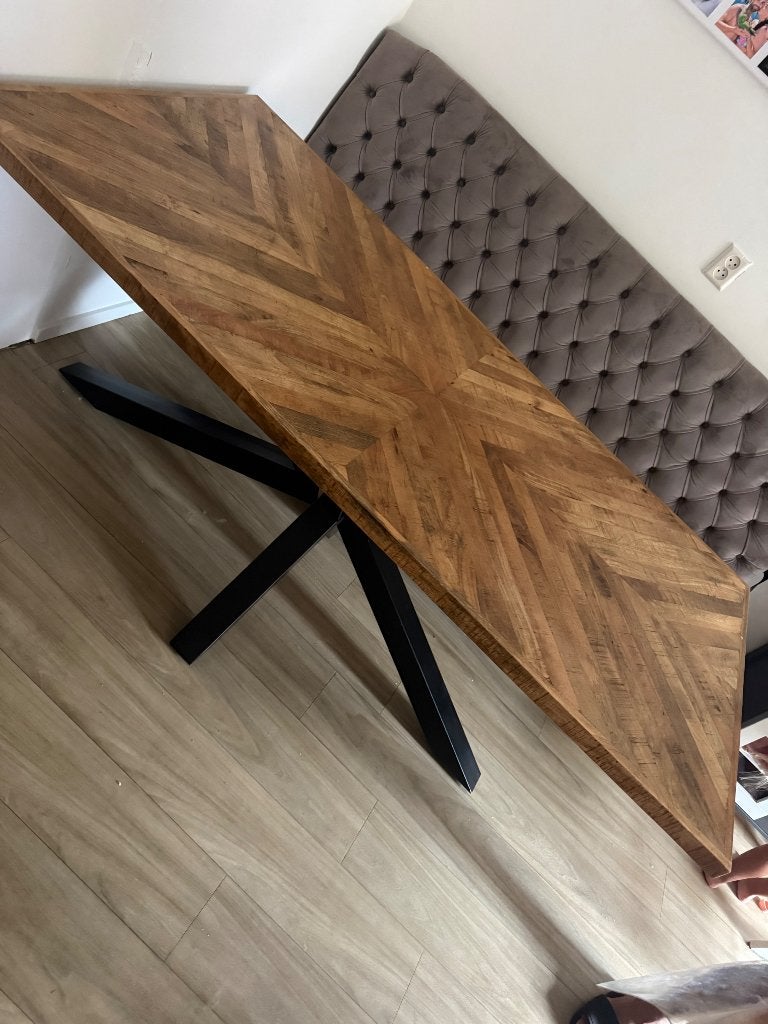 Eettafel mango hout, Huis en Inrichting, Tafels | Eettafels, Ophalen, 50 tot 100 cm, Zo goed als nieuw, Vijf personen of meer