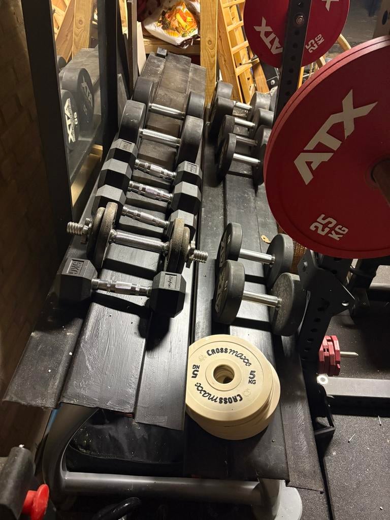 Sportschool kwaliteit dumbbellrek en dumbbells, Sport en Fitness, Fitnessmaterialen, Ophalen, Zo goed als nieuw, Dumbbell