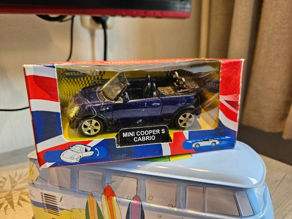 Welly Mini Cooper S Cabrio Dark Blue 1/38 nieuw zie foto's, Hobby en Vrije tijd, Ophalen of Verzenden, Zo goed als nieuw, Auto