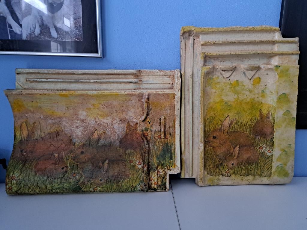 2 beschilderde dakpannen, Tuin en Terras, Ophalen of Verzenden, Gebruikt