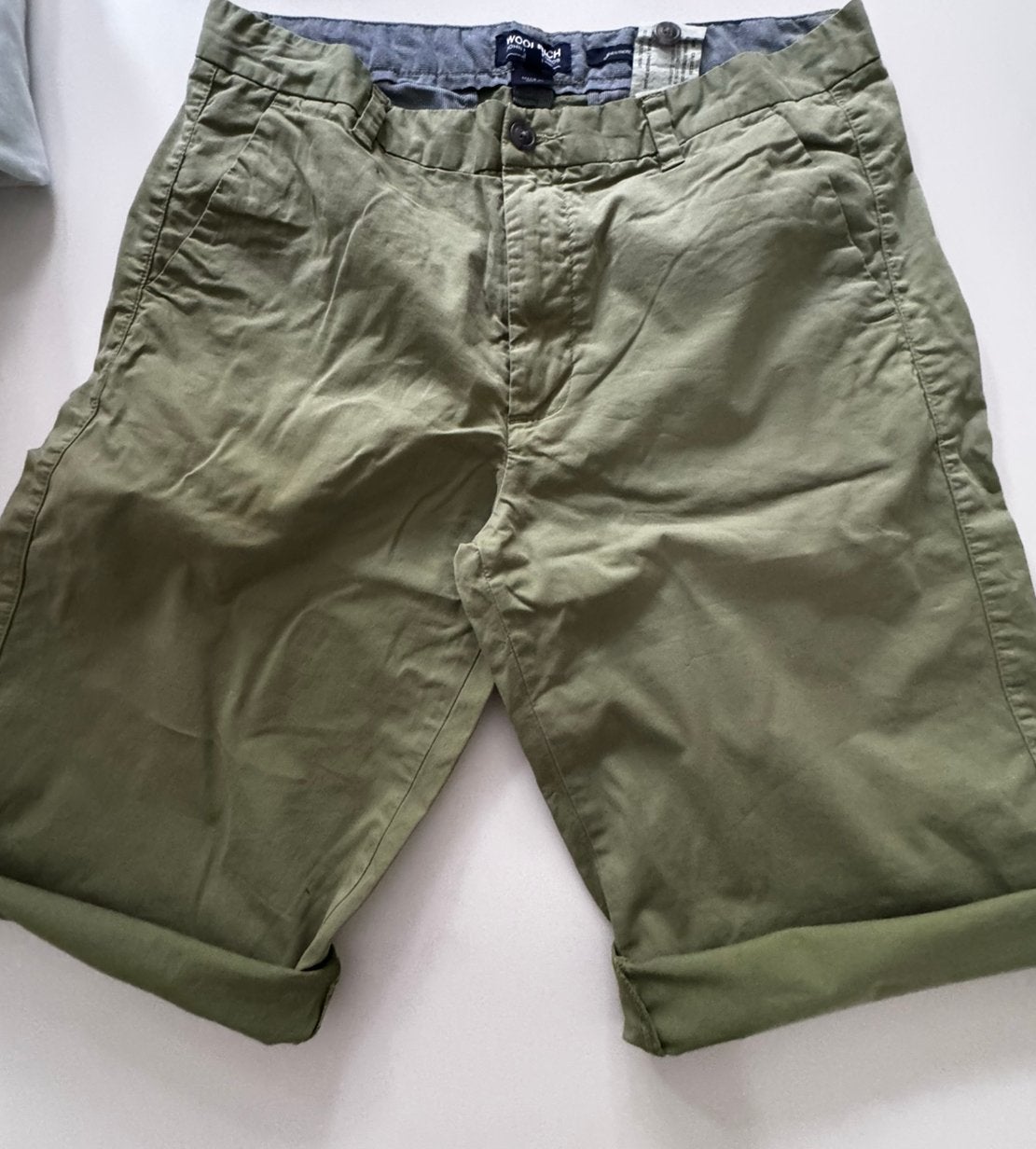 Woolrich korte katoenen broek groen en zand 16y 176, Kinderen en Baby's, Ophalen of Verzenden, Zo goed als nieuw, Jongen, Broek