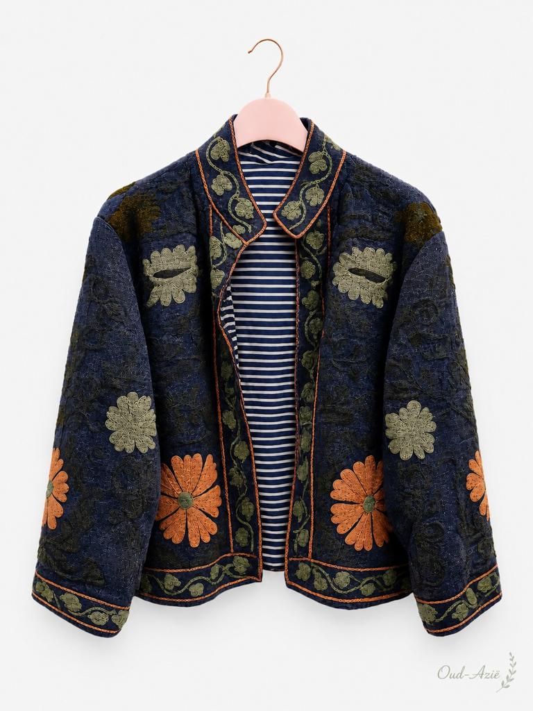 Geborduurd jasje india handmade met bloemenprint, Bohemian, Verzenden, Nieuw, Blauw