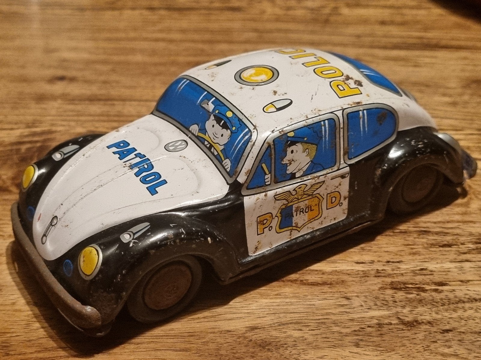 Antieke blikken speelgoedauto VW Kever Politie Patrol Japan, Ophalen of Verzenden