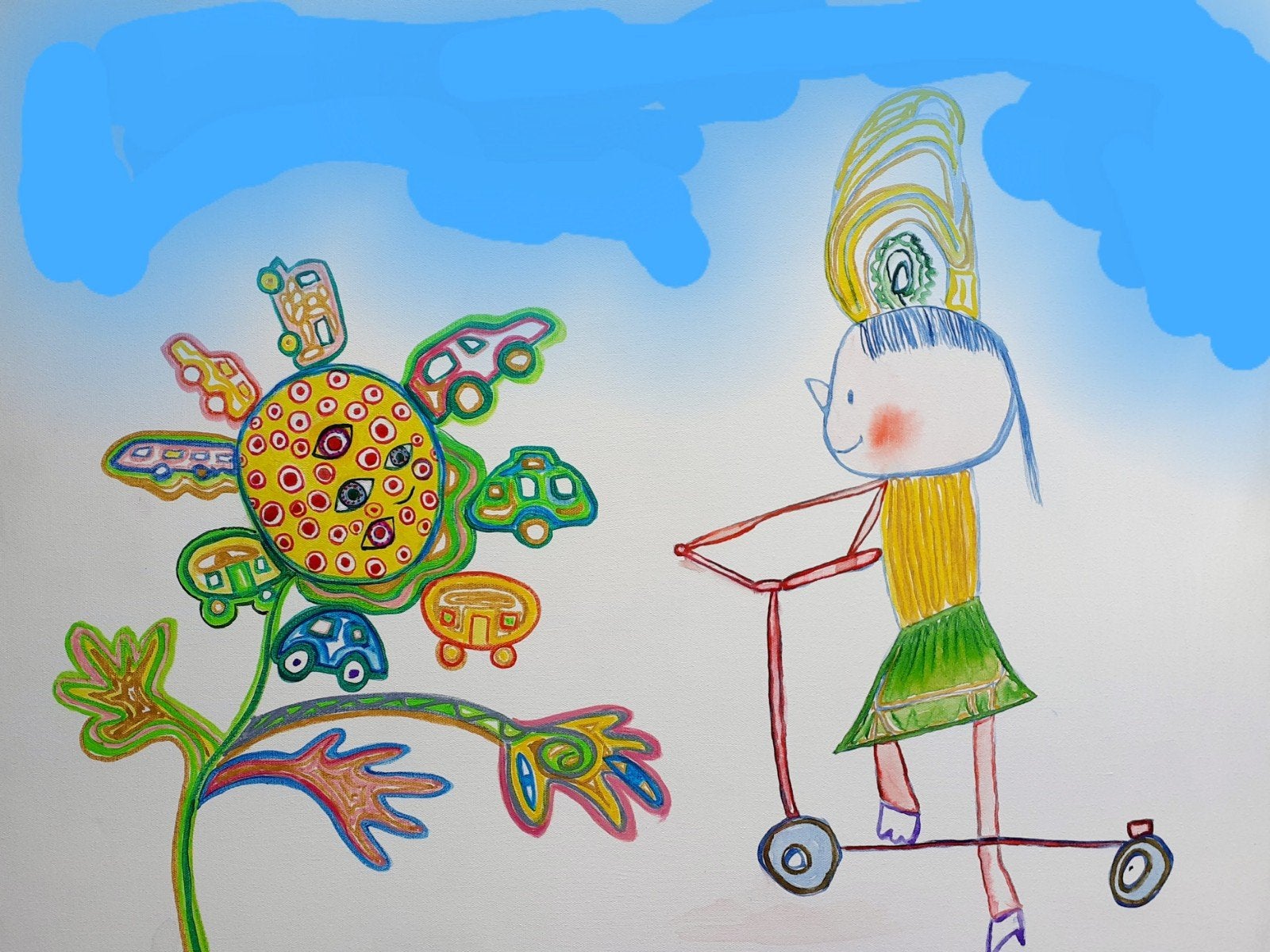 Vrolijk kinderkamer schilderij 50-60cm -acrylverf- Gouache o, Antiek en Kunst, Ophalen of Verzenden, Gesigneerd, Acrylverf, Stripfiguren/cartoons
