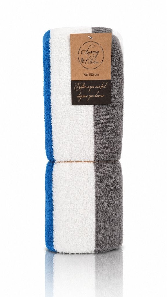 Partij grijs blauw gestreepte cabana handdoeken, Huis en Inrichting, NHP International, Blauw, Handdoek, Ophalen of Verzenden