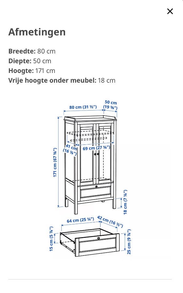 Kledingkast, Ophalen, Gebruikt, Kast, 50 tot 70 cm