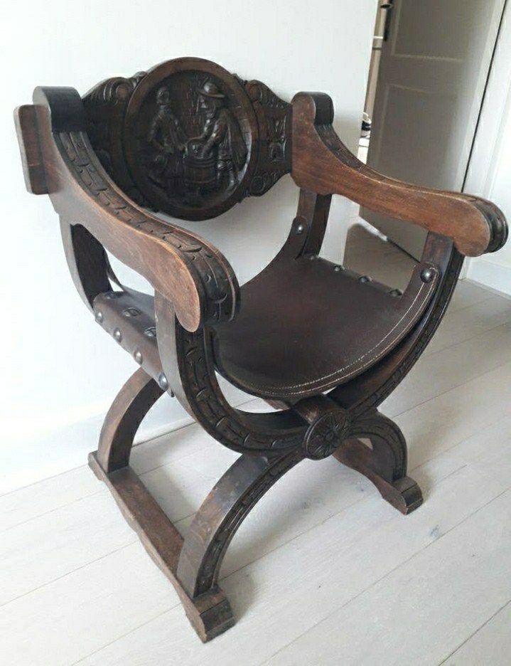 Antieke "Savonarola" dagobert, ridder of kasteelstoel Italië, Ophalen