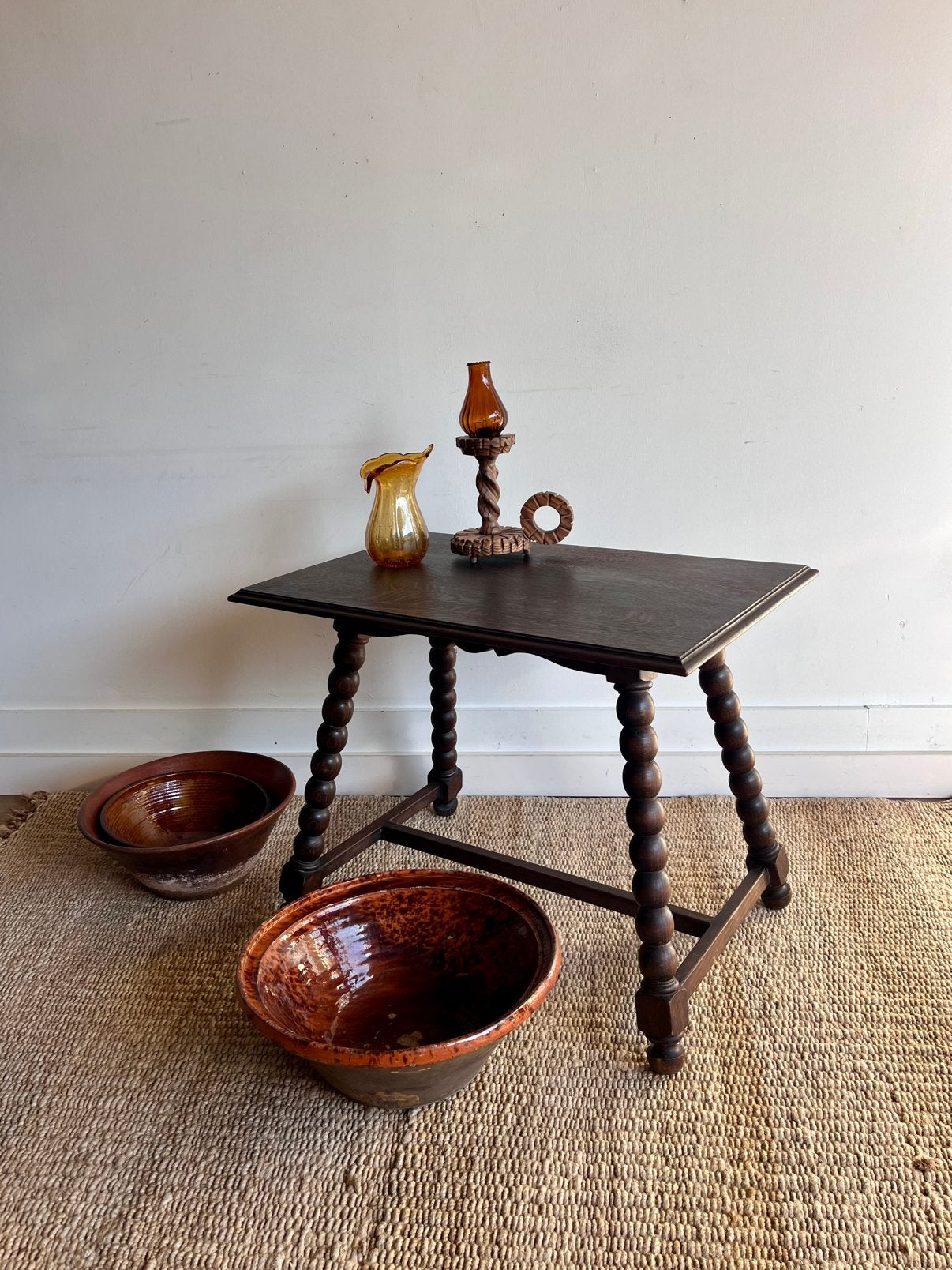 Bijzettafel eiken bobbin poten frankrijk jaren 30 40 vintage, Ophalen