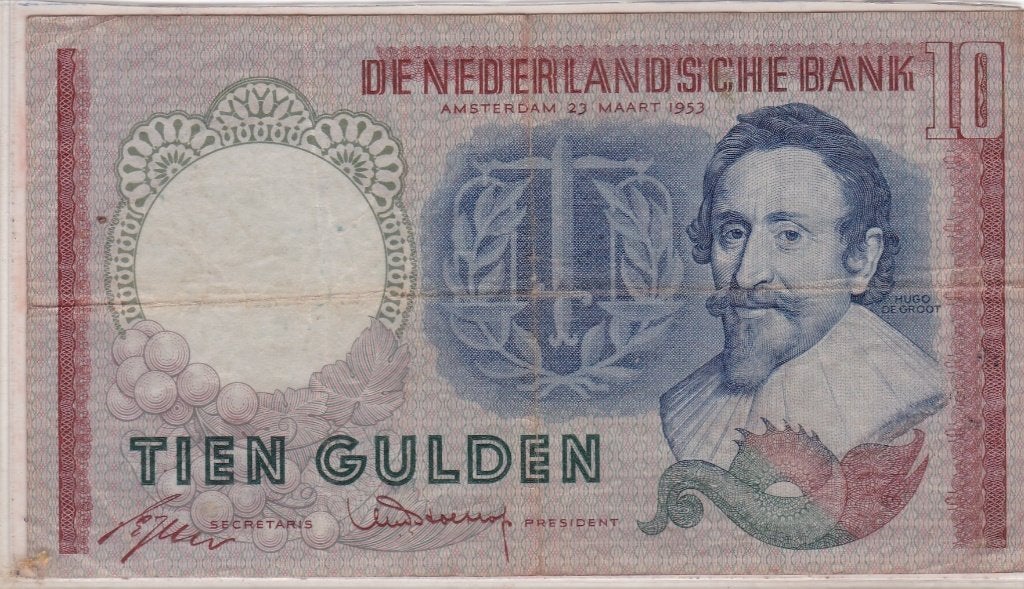 10 Gulden biljet 1953 Hugo de Groot, Ophalen of Verzenden, 10 gulden, Los biljet