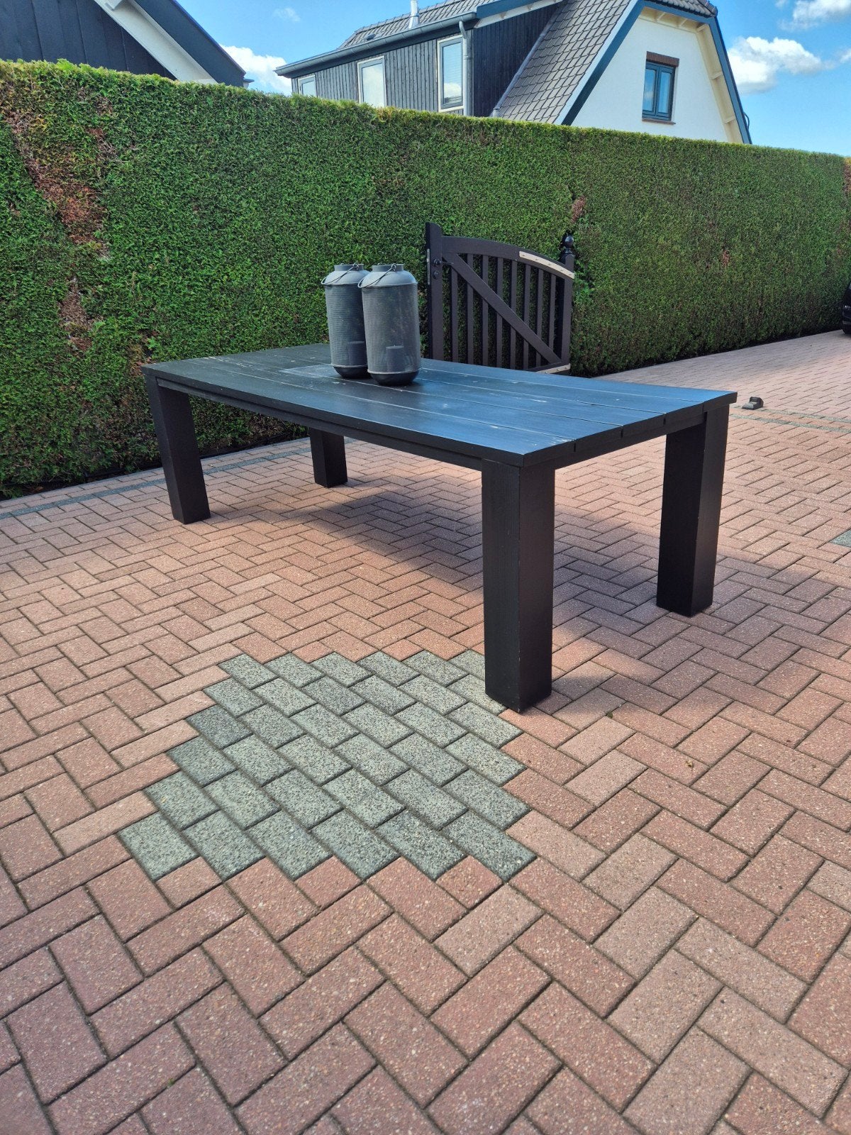 Gratis Tuintafel 100x240 cm met zwenkwielen., Ophalen, Gebruikt, Rechthoekig, Hout