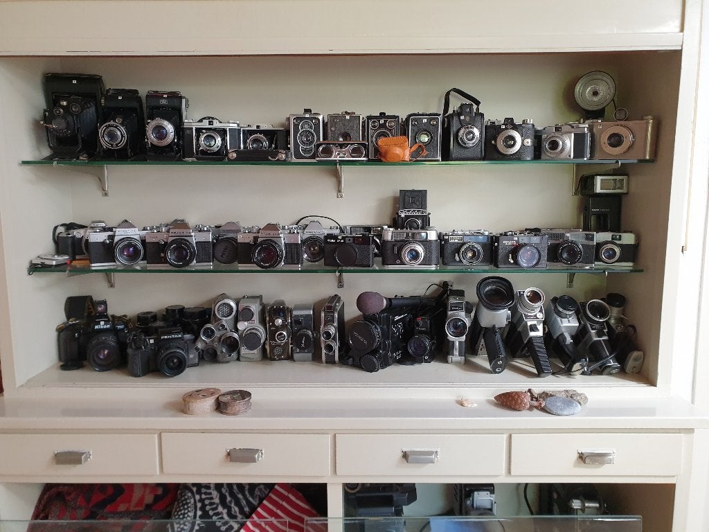 Grote collectie vintage camera's en accessoires, Ophalen, Gebruikt, Spiegelreflex, Overige Merken