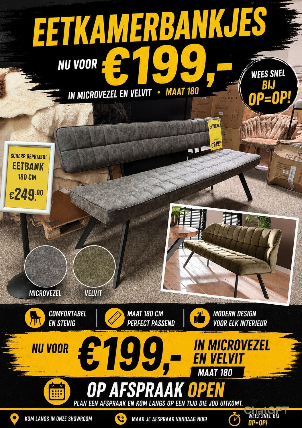 Eetkamerbankje nu voor €199,-, Huis en Inrichting, Stoelen, Ophalen of Verzenden, Nieuw