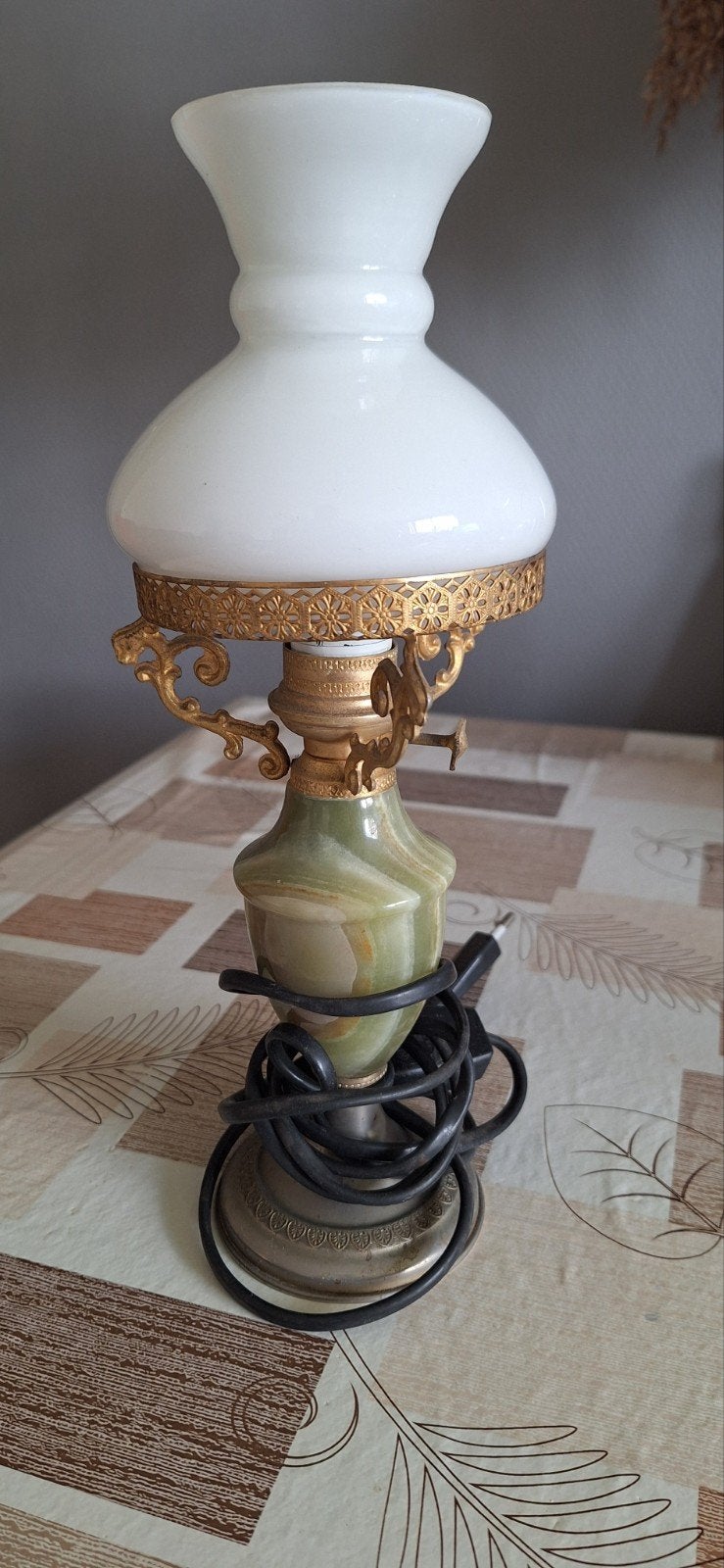 Vintage Tafellamp met Marmeren Voet en Gouden Details, Ophalen of Verzenden
